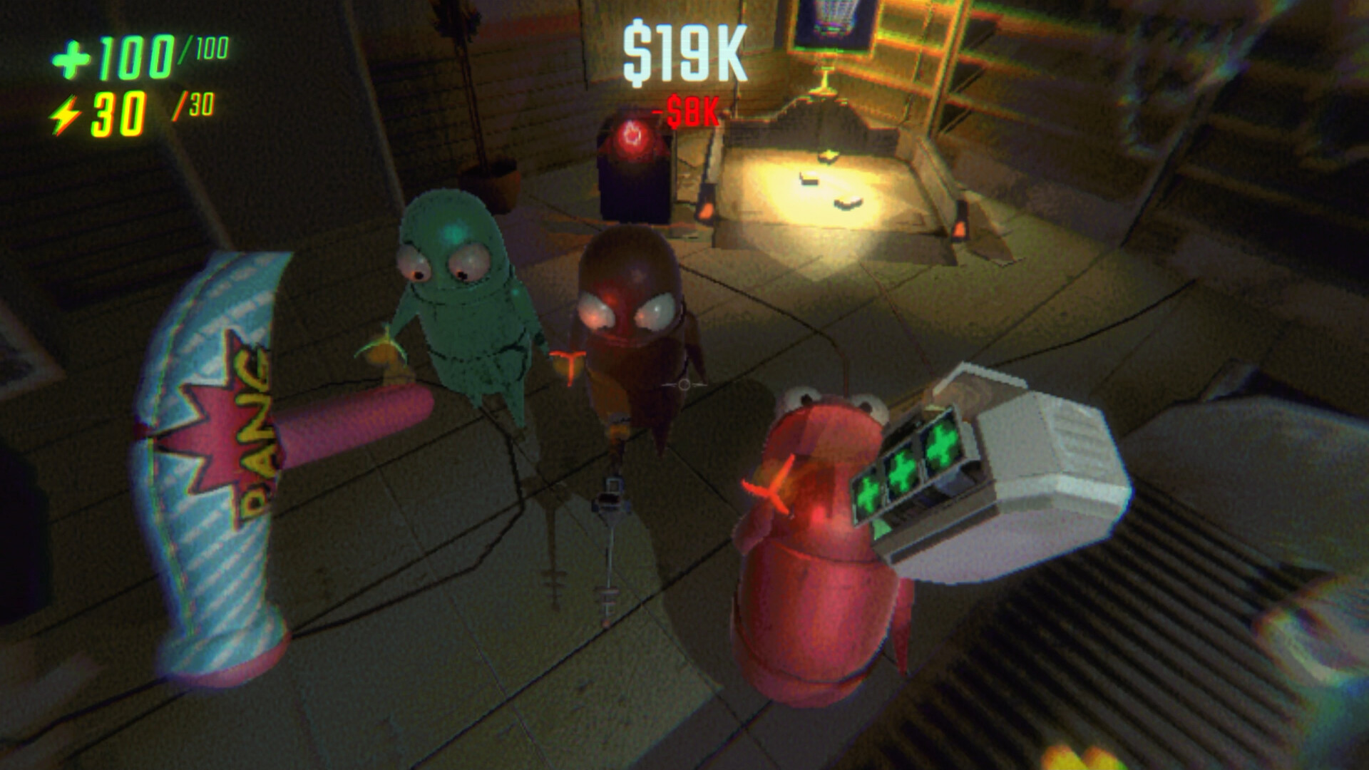 R.E.P.O.のSteam公式スクリーンショット。道具を手にした複数のロボットが集まるゲーム内場面