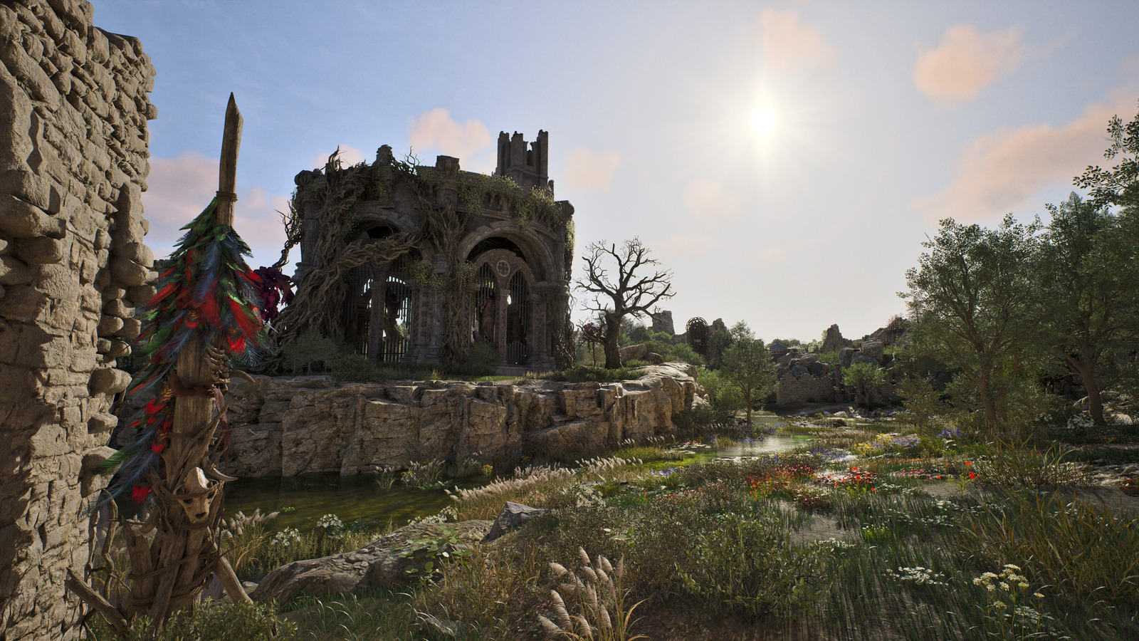 ArcheAge Chroniclesの石造りの遺跡と草木が広がるフィールド
