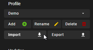 SMMのProfile欄にあるImportボタンとExportボタン