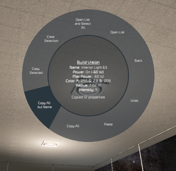 Build Visionの複製メニューにCopy Selected、Copy All but Name、Paste、Undoが並んでいる画面