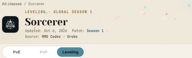 Global Season 1・更新日・出典と、Levelingを選択したモードボタン