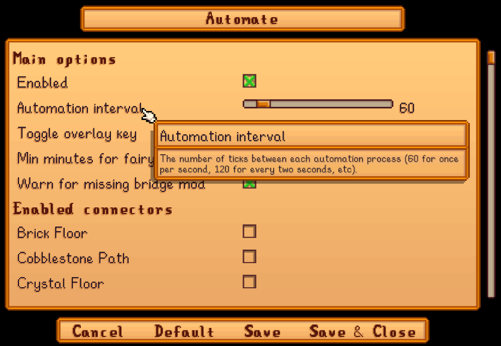 Automateの設定画面にあるEnabled connectorsと床材ごとのチェック欄