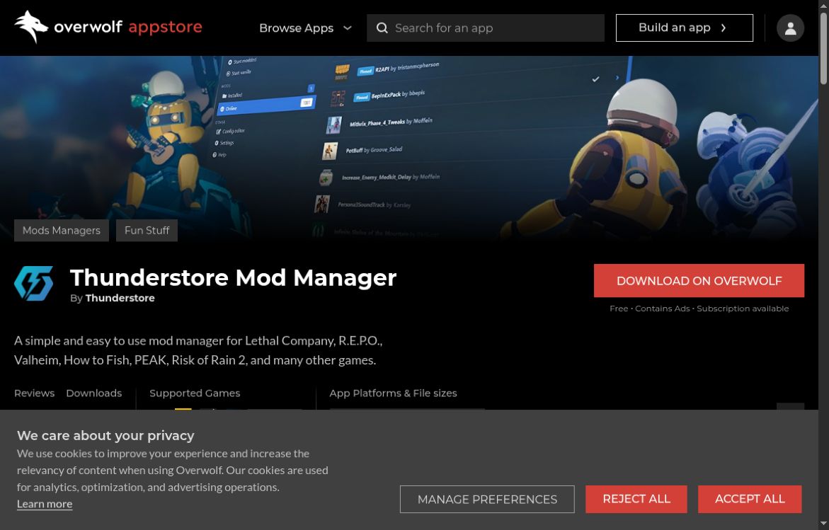 Get Managerから移動したThunderstore Mod Managerの配布ページ
