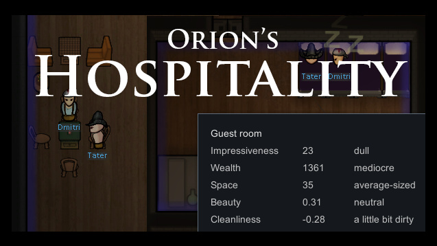 Orionの元MOD「Hospitality」の客室で、Impressiveness、Space、Beauty、Cleanlinessの部屋情報を表示した作者プレビュー
