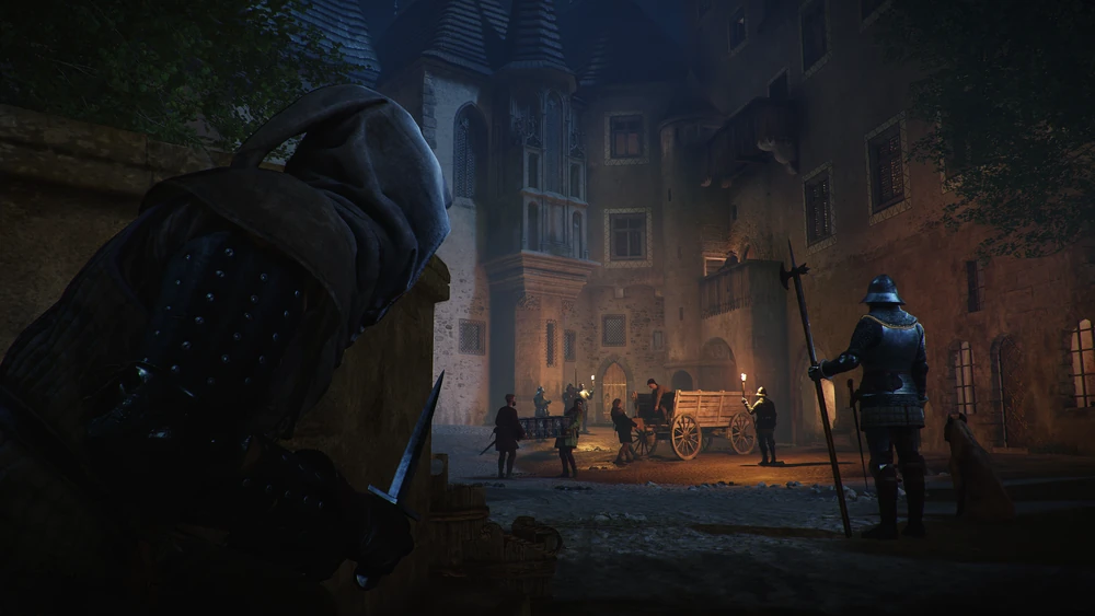 Kingdom Come: Deliverance IIの夜の街と衛兵