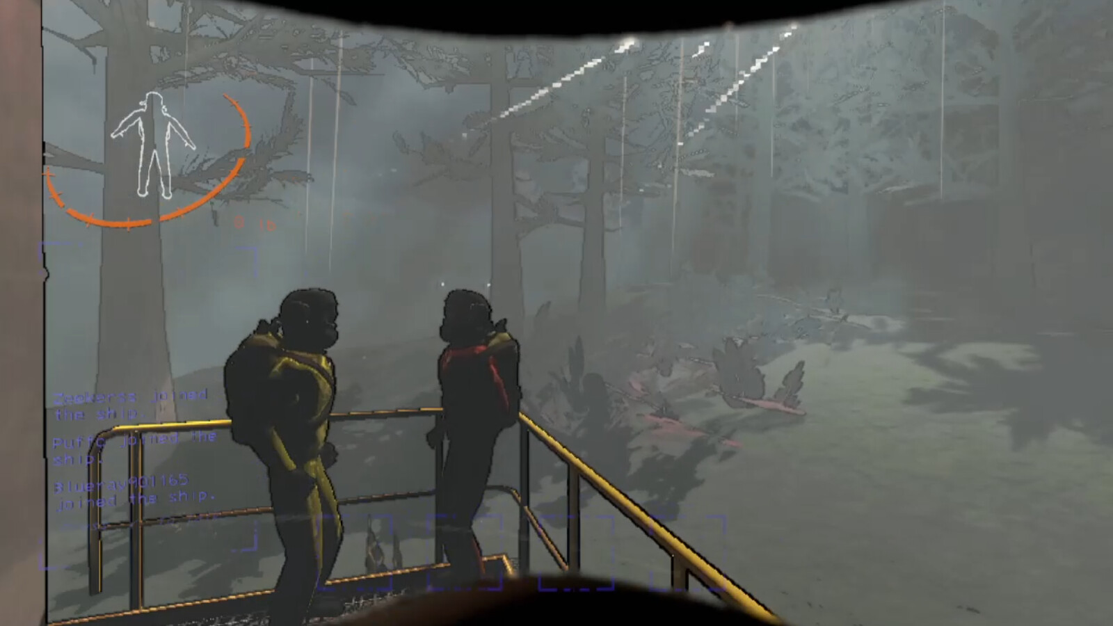施設の足場で合流するLethal Companyの二人のクルー