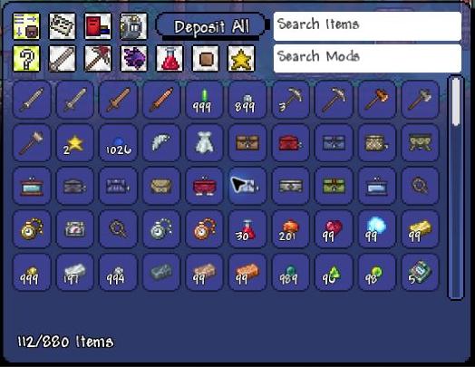 作者が公開した旧バージョンのMagic Storage収納画面。名前検索欄、種類フィルター、収納一覧がある