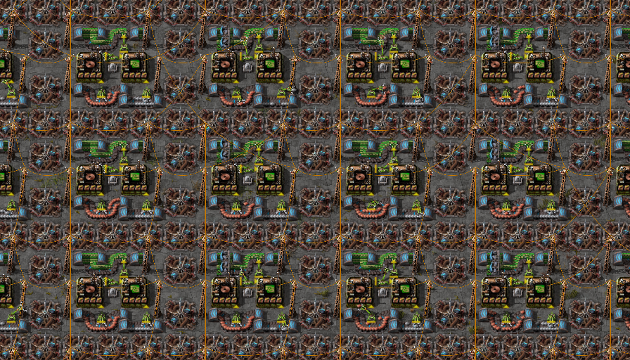 組立機とビーコンを並べたFactorioの製作ライン