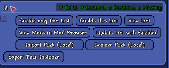 Mod Packsに並ぶEnable only this List、Enable this List、View Listのボタン