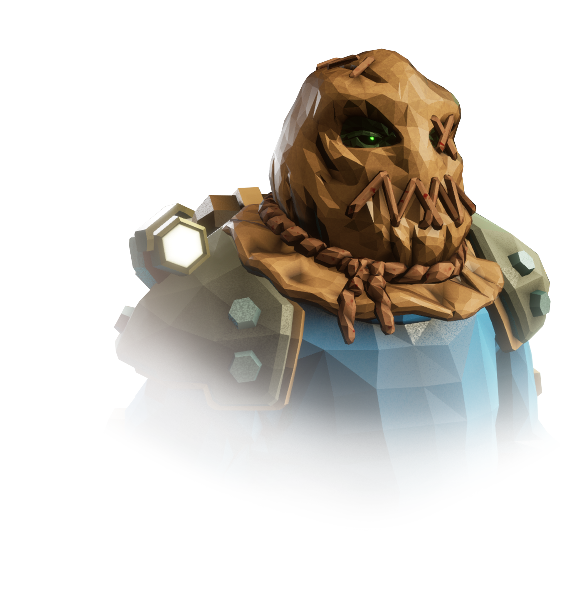Deep Rock Galacticの新ヘッドギアStraw Boss。袋状の覆面に目の穴と口の縫い目がある公式装備画像