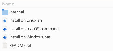 SMAPI 4.5.2の配布ZIPを展開した実ファイル一覧。internalフォルダとinstall on Windows.batなどが並ぶ
