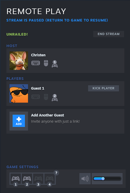 Steam Remote Playの参加者ごとにキーボード・マウス・コントローラーが並ぶ入力設定画面