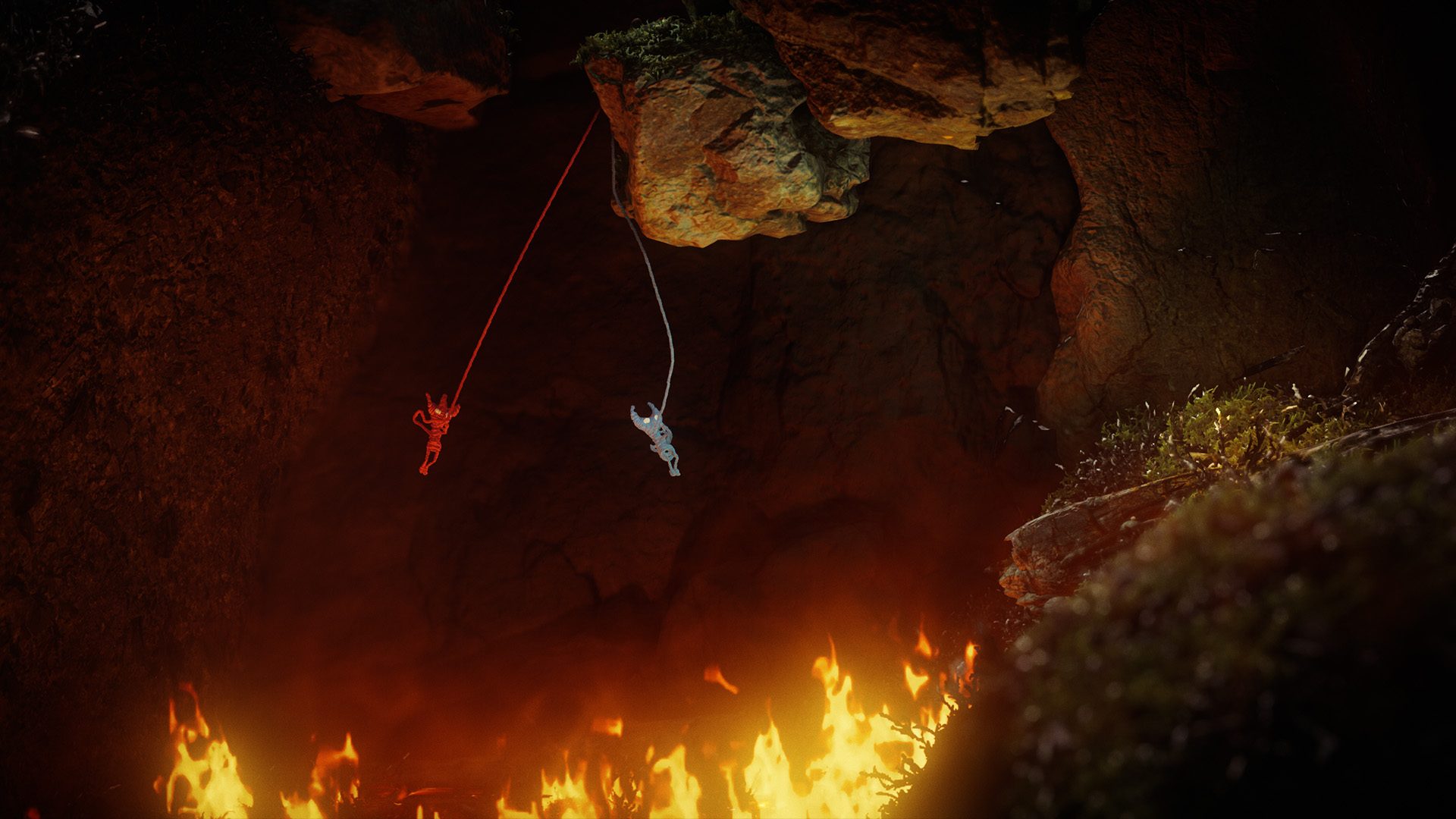 糸でぶら下がる2人のYarny