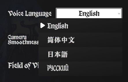 音声言語の選択肢に日本語が表示される公式告知の設定画面